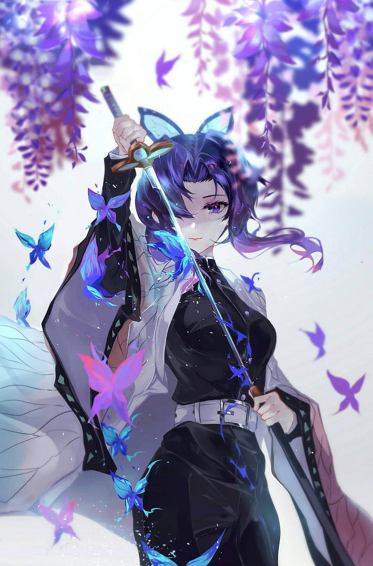 Hd Anime Phone Woman With Sword And Butterflies Background