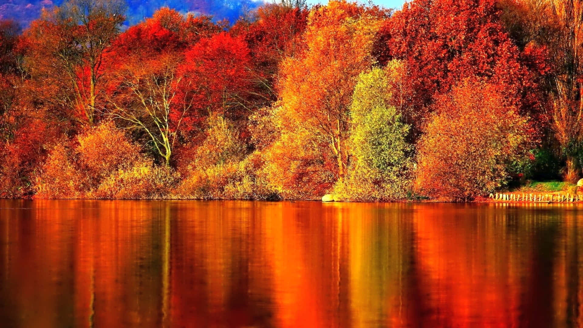 Hd Autumn Water Reflection Background