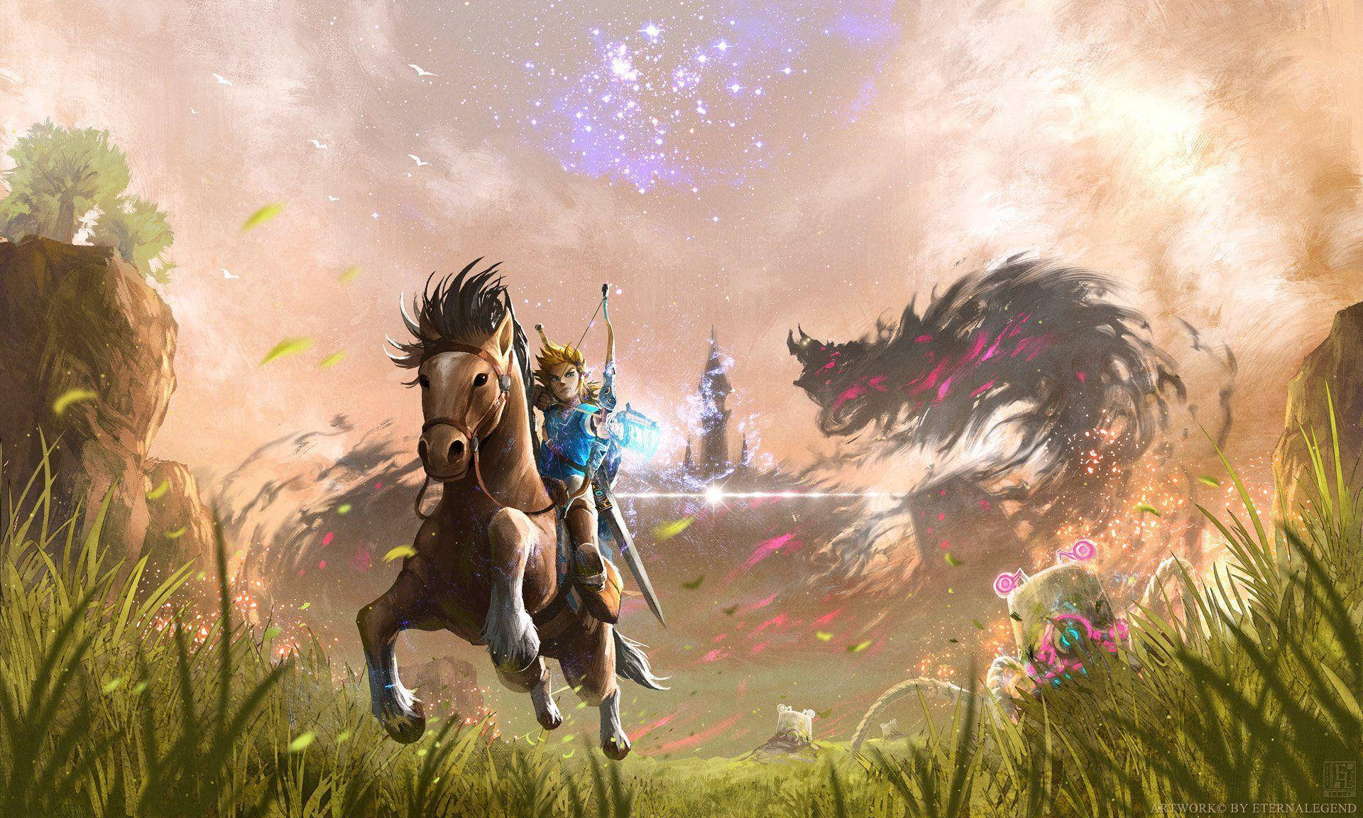 Hd Breath Of The Wild Link And His Horse Background