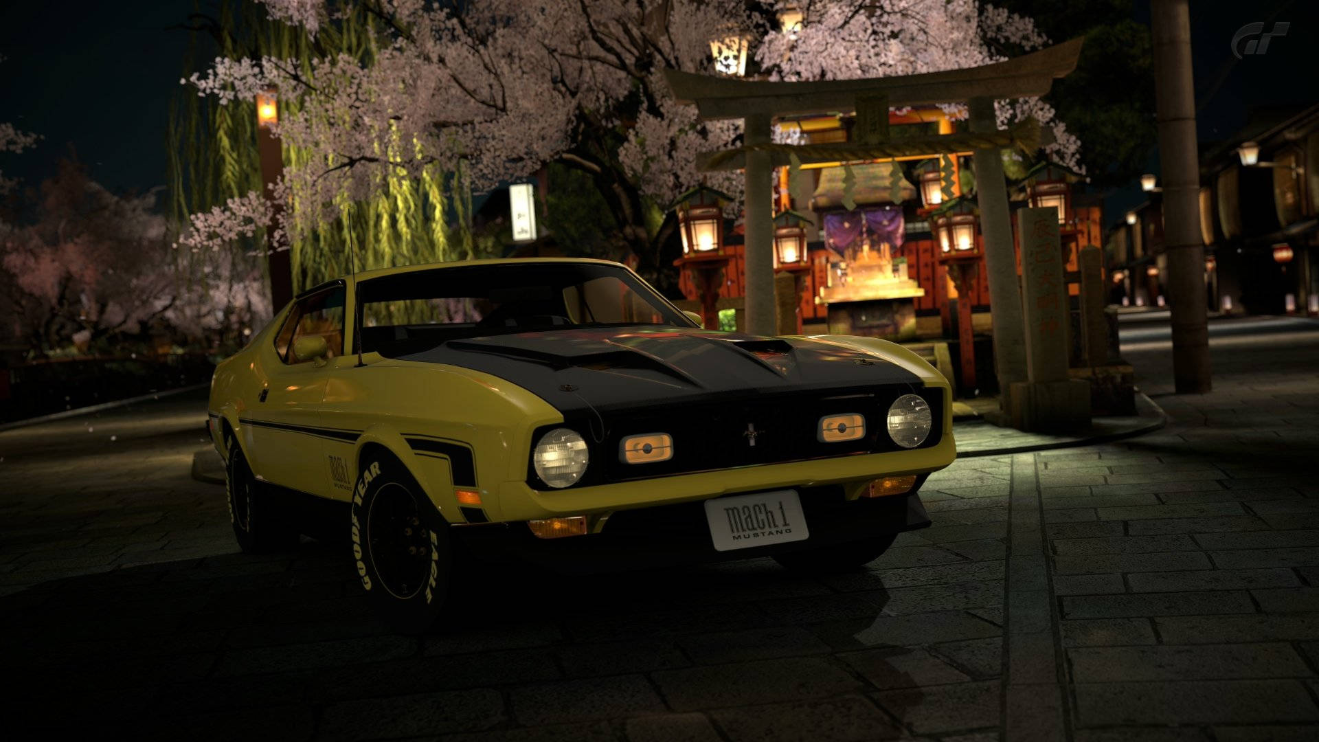 Hd Car In Cherry Blossom Temple Background