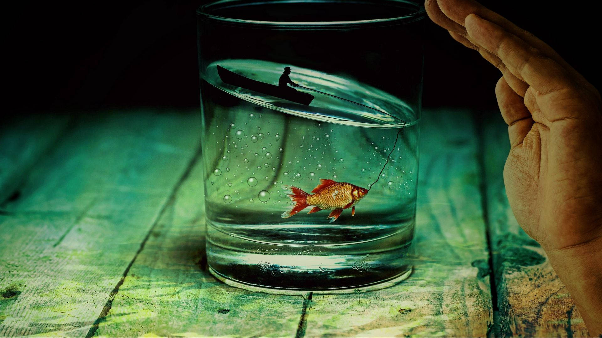 Hd Fish And Man In A Glass Background