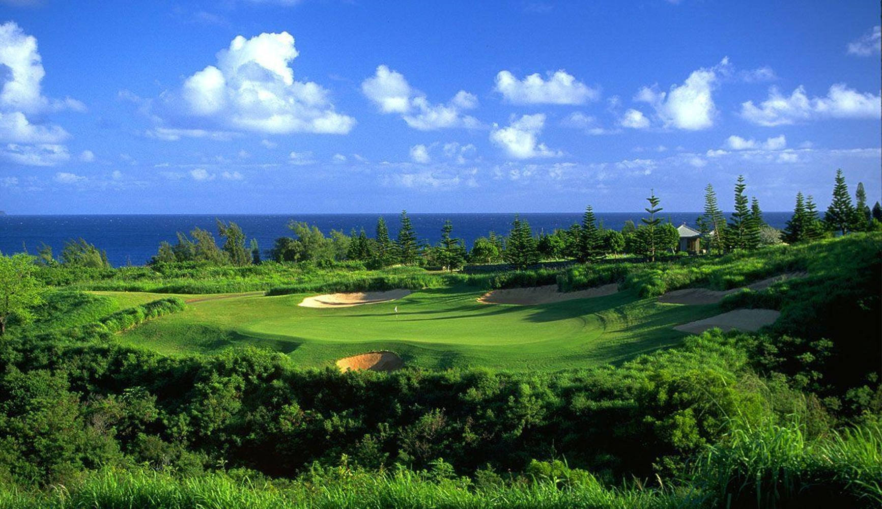 Hd Golf Desktop Green Slopes Blue Skies Background