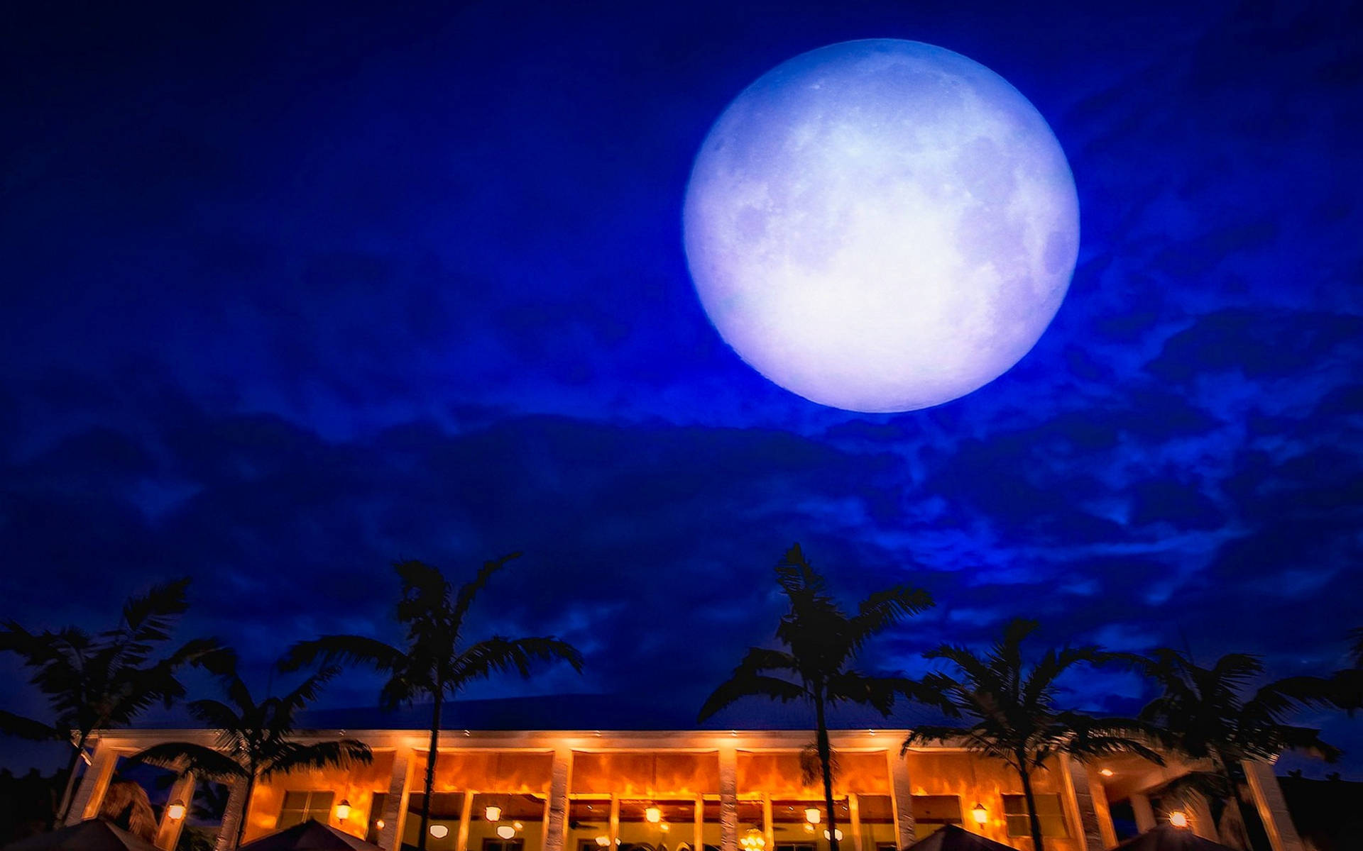 Hd Moon Above Resort Building Background