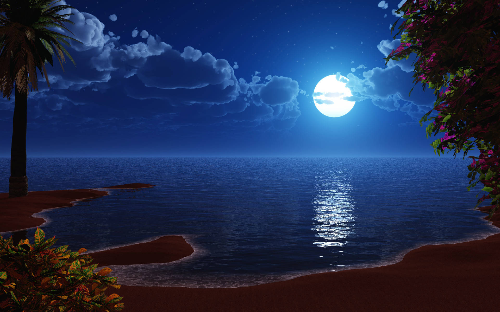 Hd Moon Above The Shore Background
