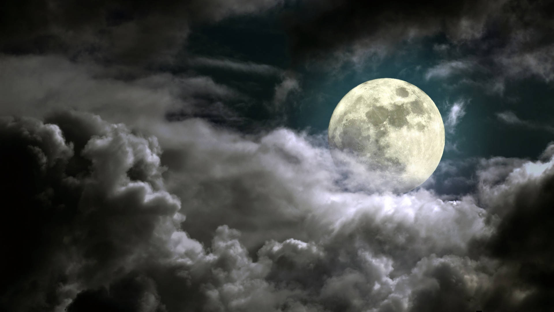 Hd Moon Among Clouds Background