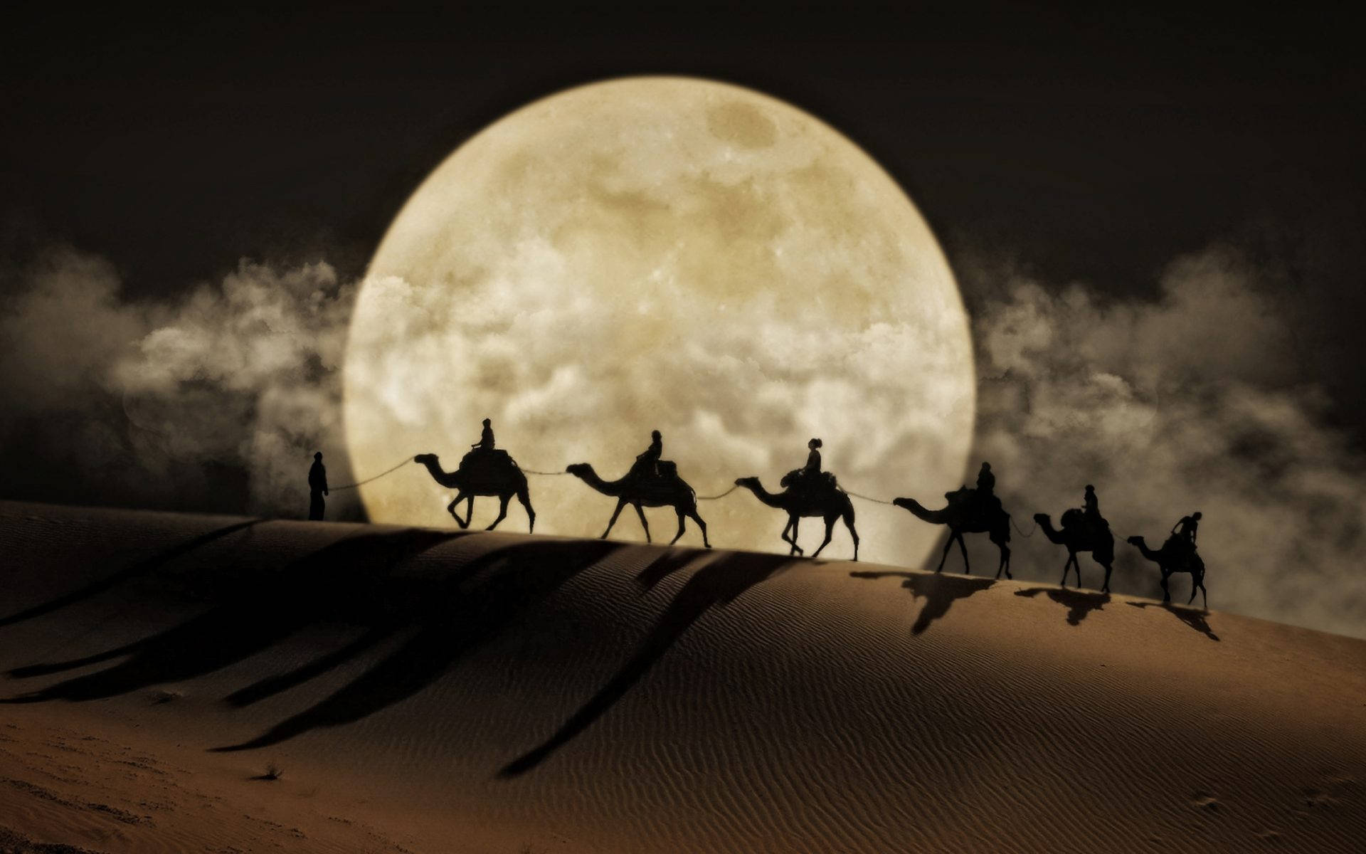 Hd Moon Behind Desert Riders Background