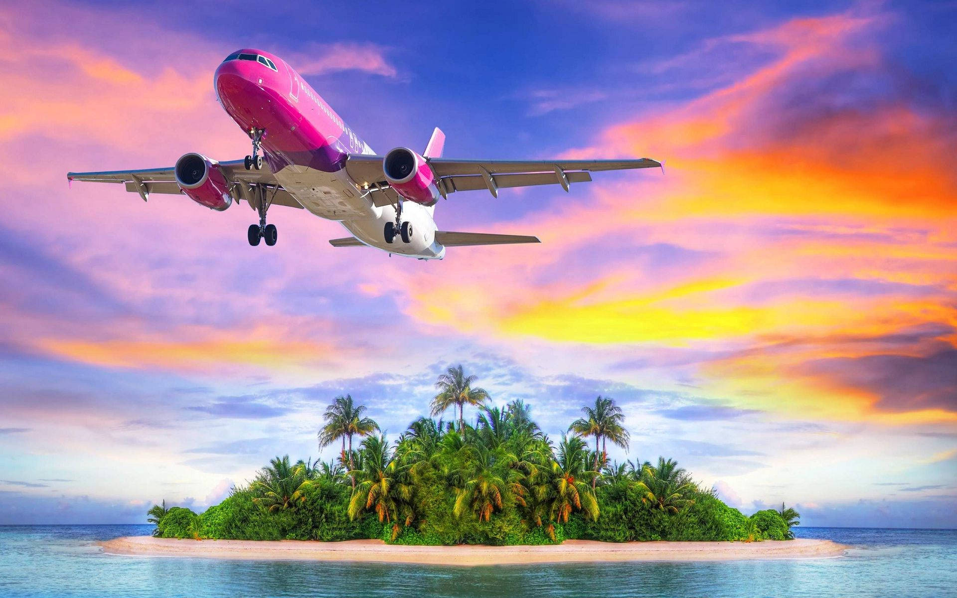 Hd Plane Flying Colorful Sky