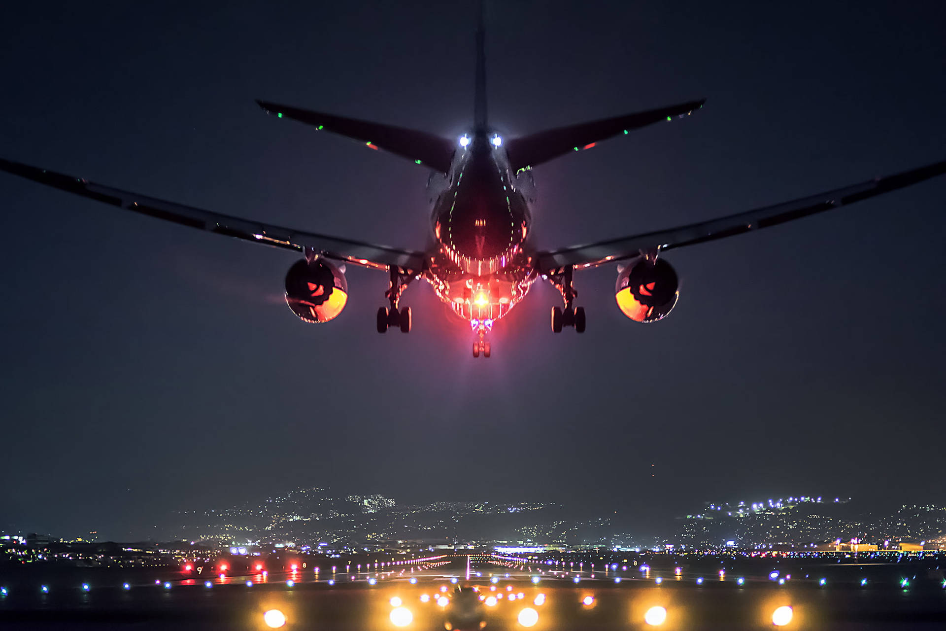 Hd Plane Landing At Night Background