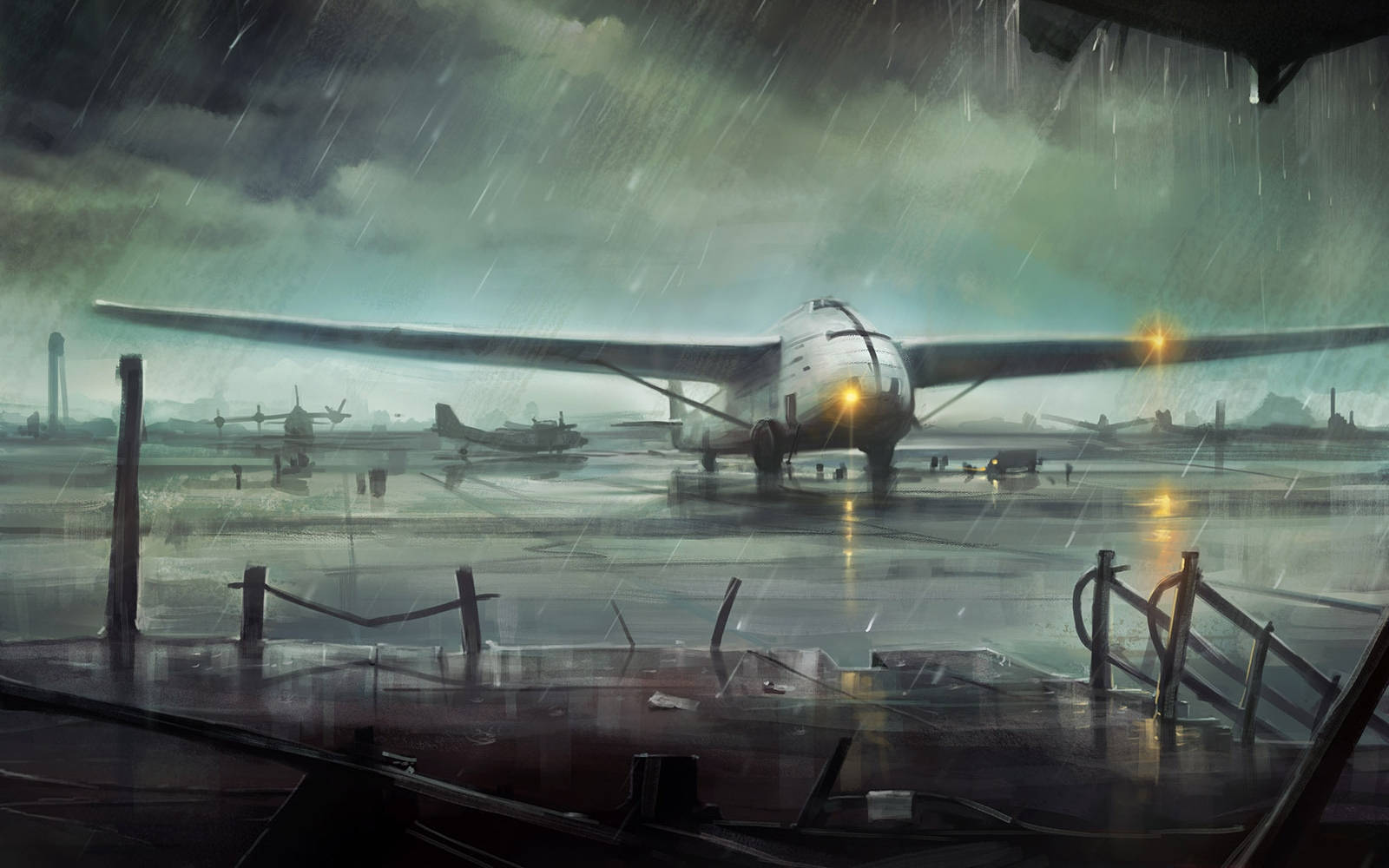 Hd Plane Raining Painting Background