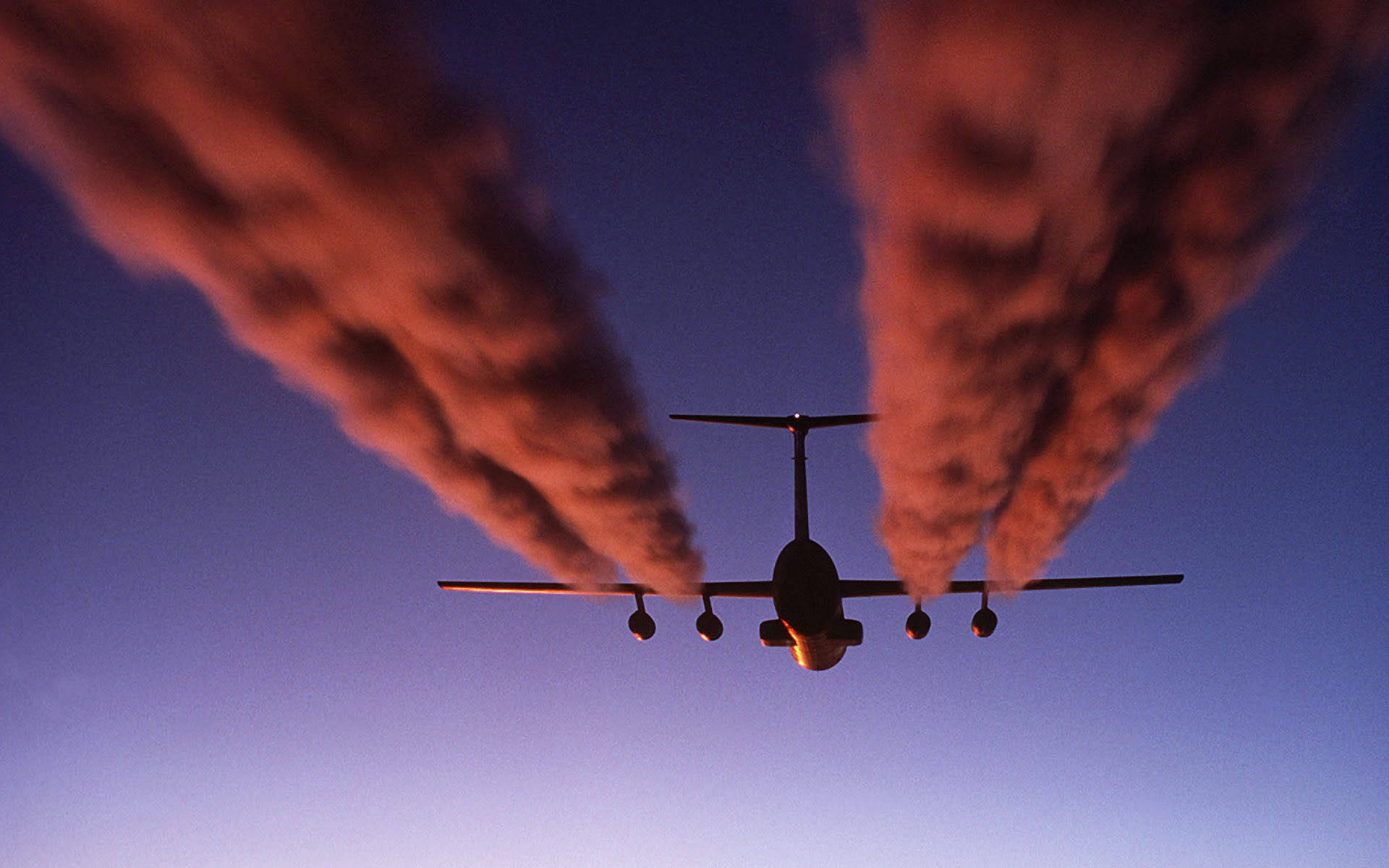Hd Plane With Red Contrails Background