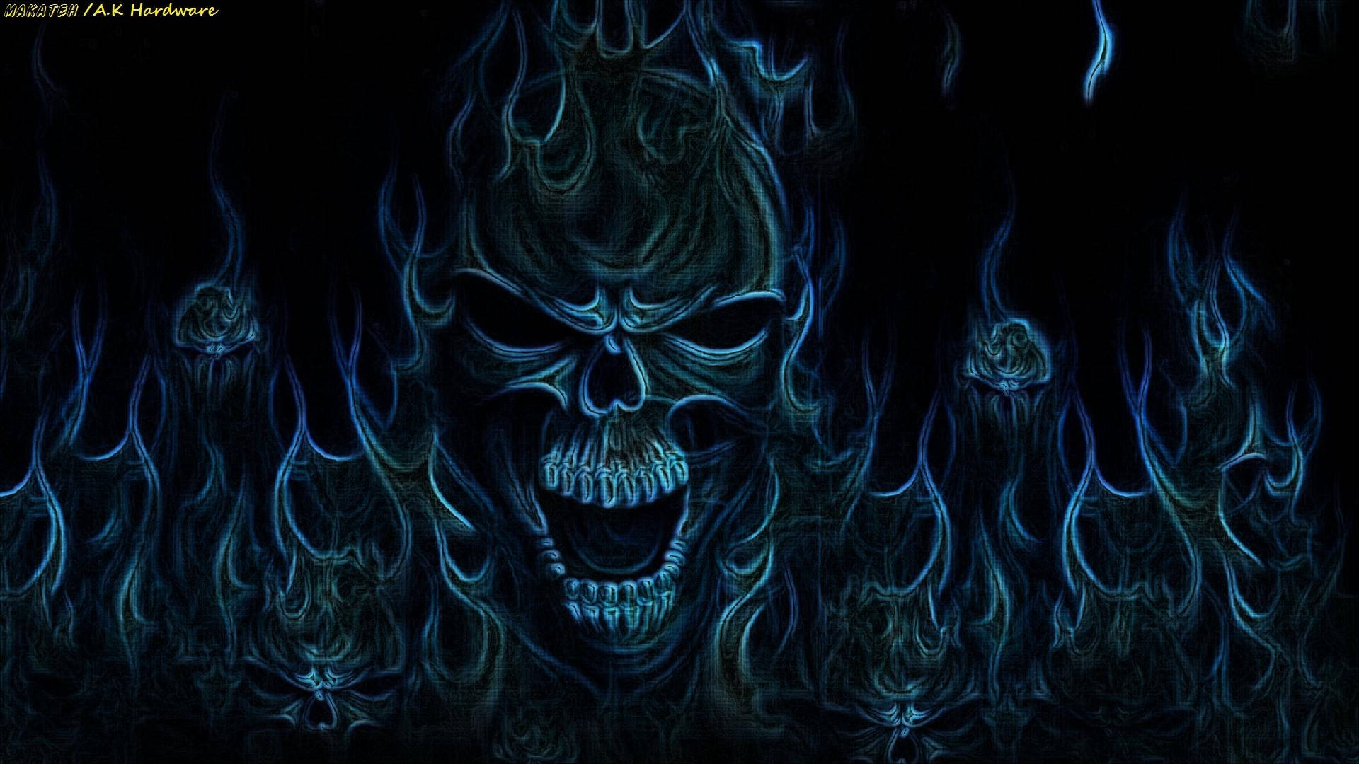 Hd Skull In Blue Flames Background