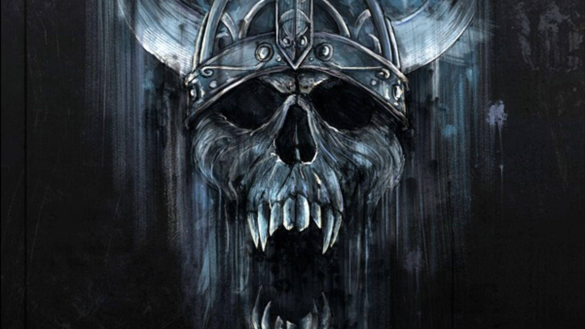 Hd Skull Wearing A Viking Helmet Background