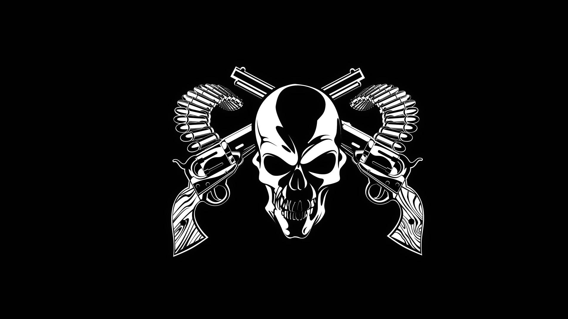 Hd Skull With Twin Guns Background