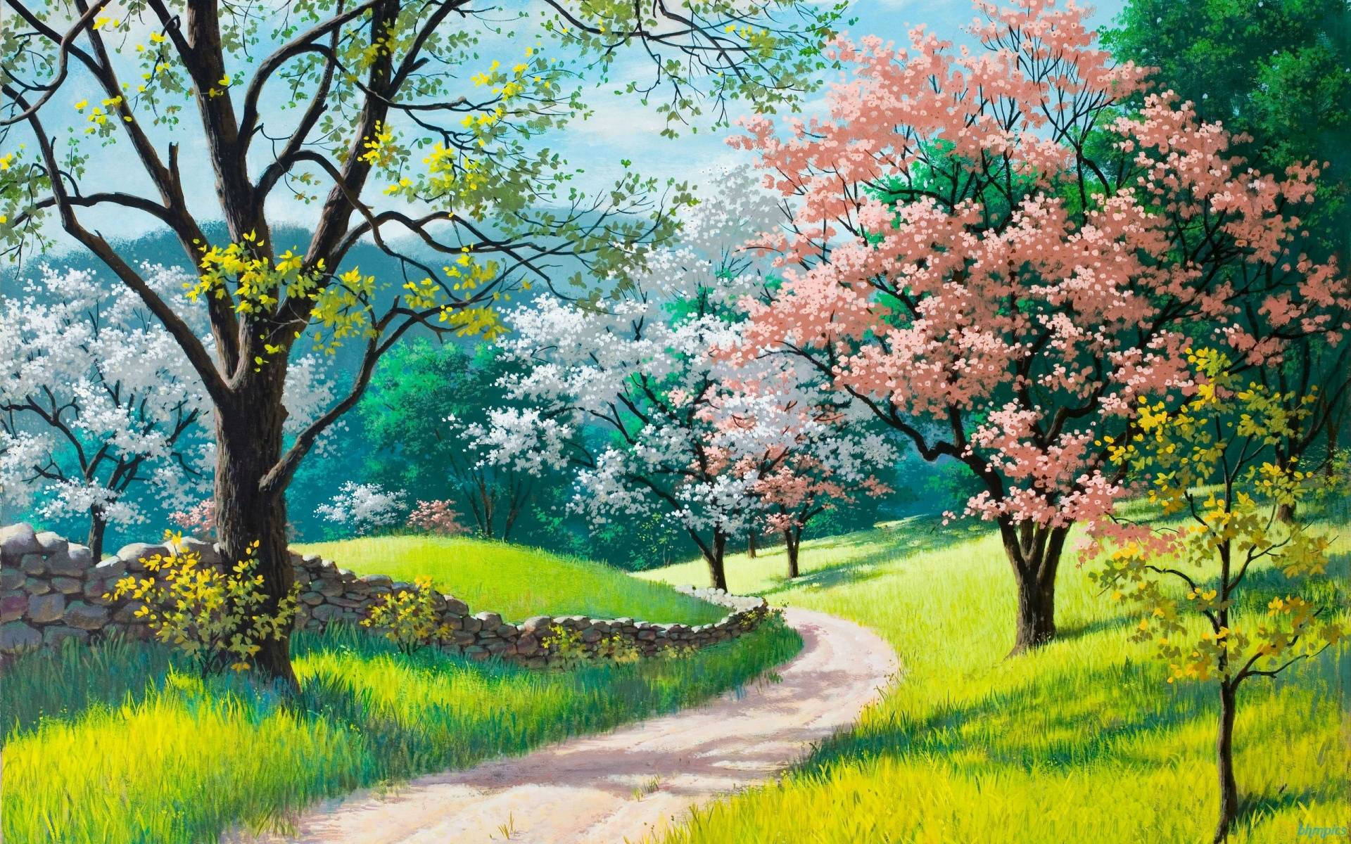 Hd Spring Landscape Painting Background