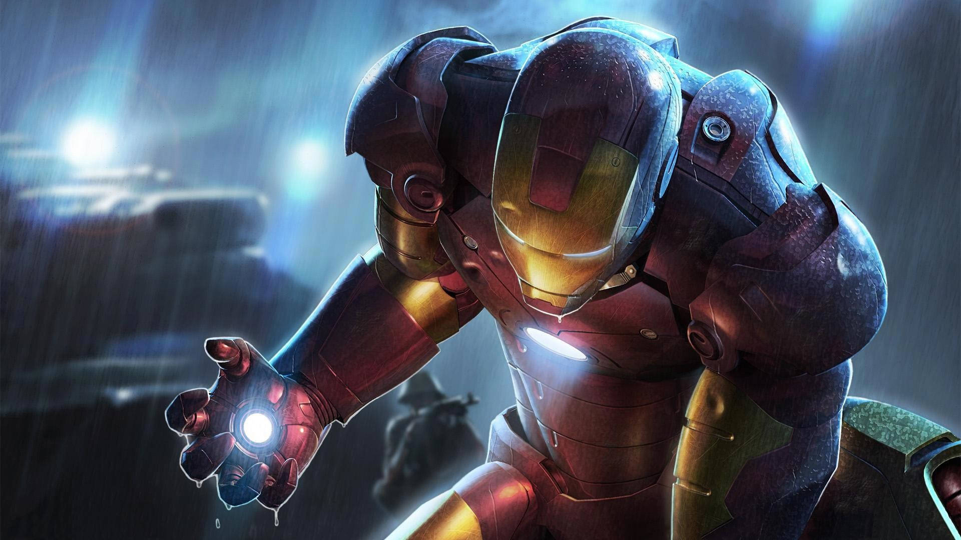 Hd Superhero Iron Man On His Knees Background