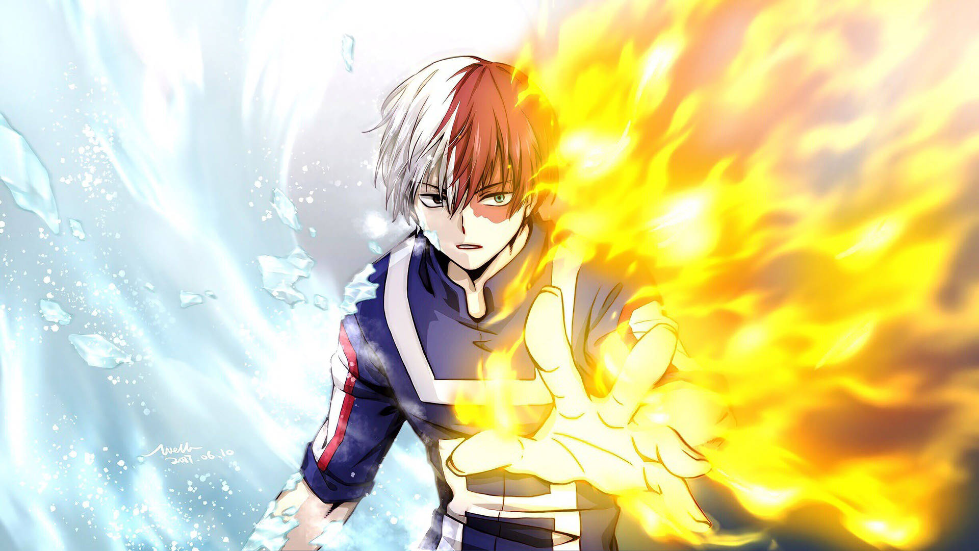 Hd Todoroki Flame And Ice Background