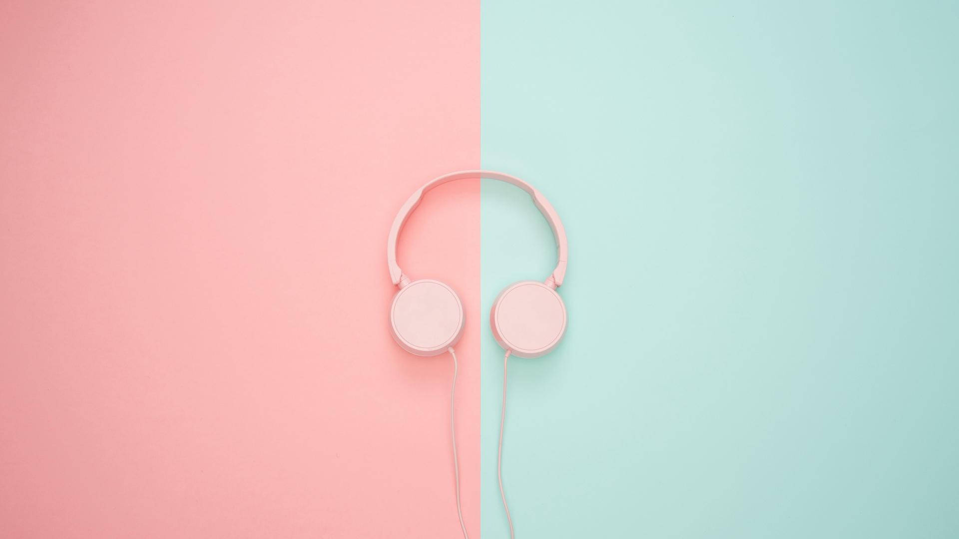 Headphones In Pink And Blue Pastel Aesthetic Desktop Background