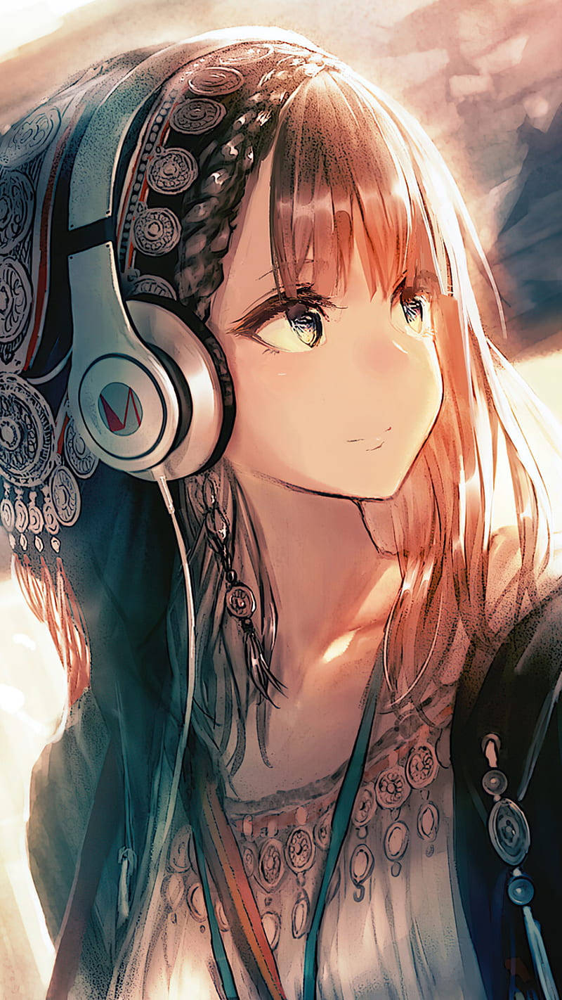 Headphones On An Anime Girl Phone Background