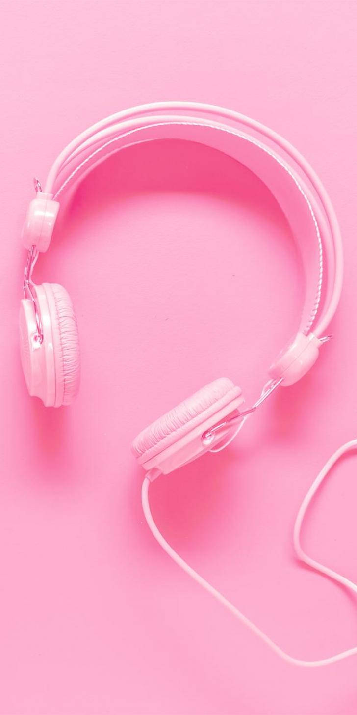 Headphones Plain Pink Background