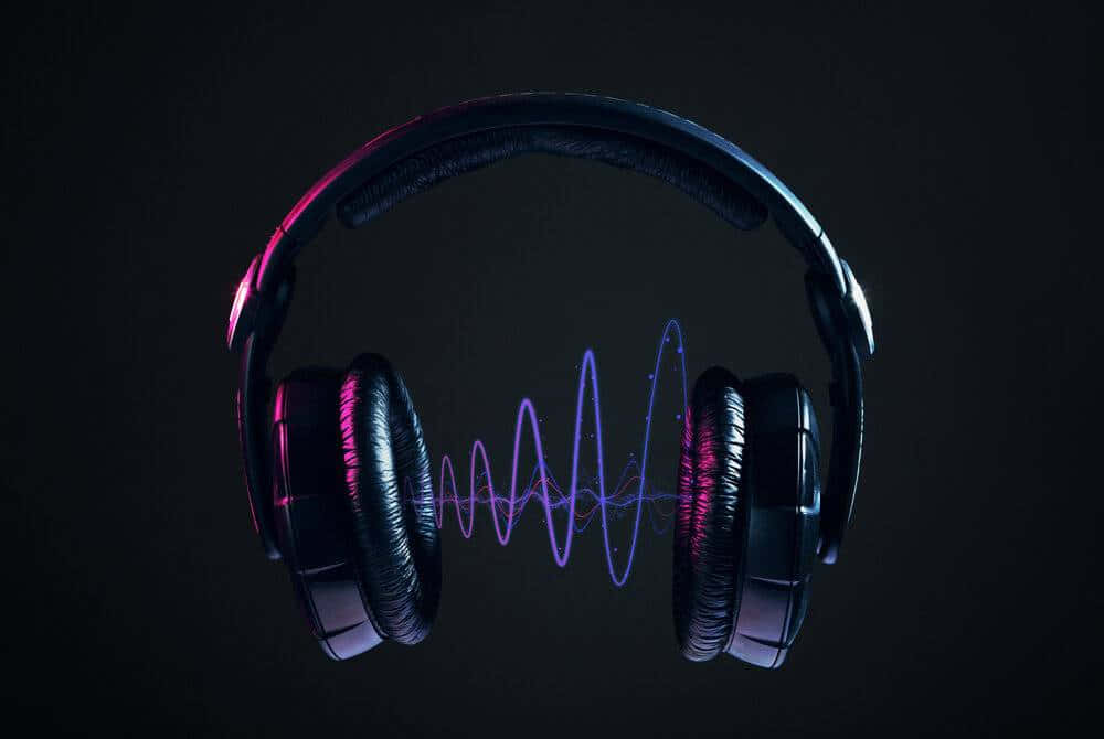 Headphones With Sound Waves On A Black Background Background