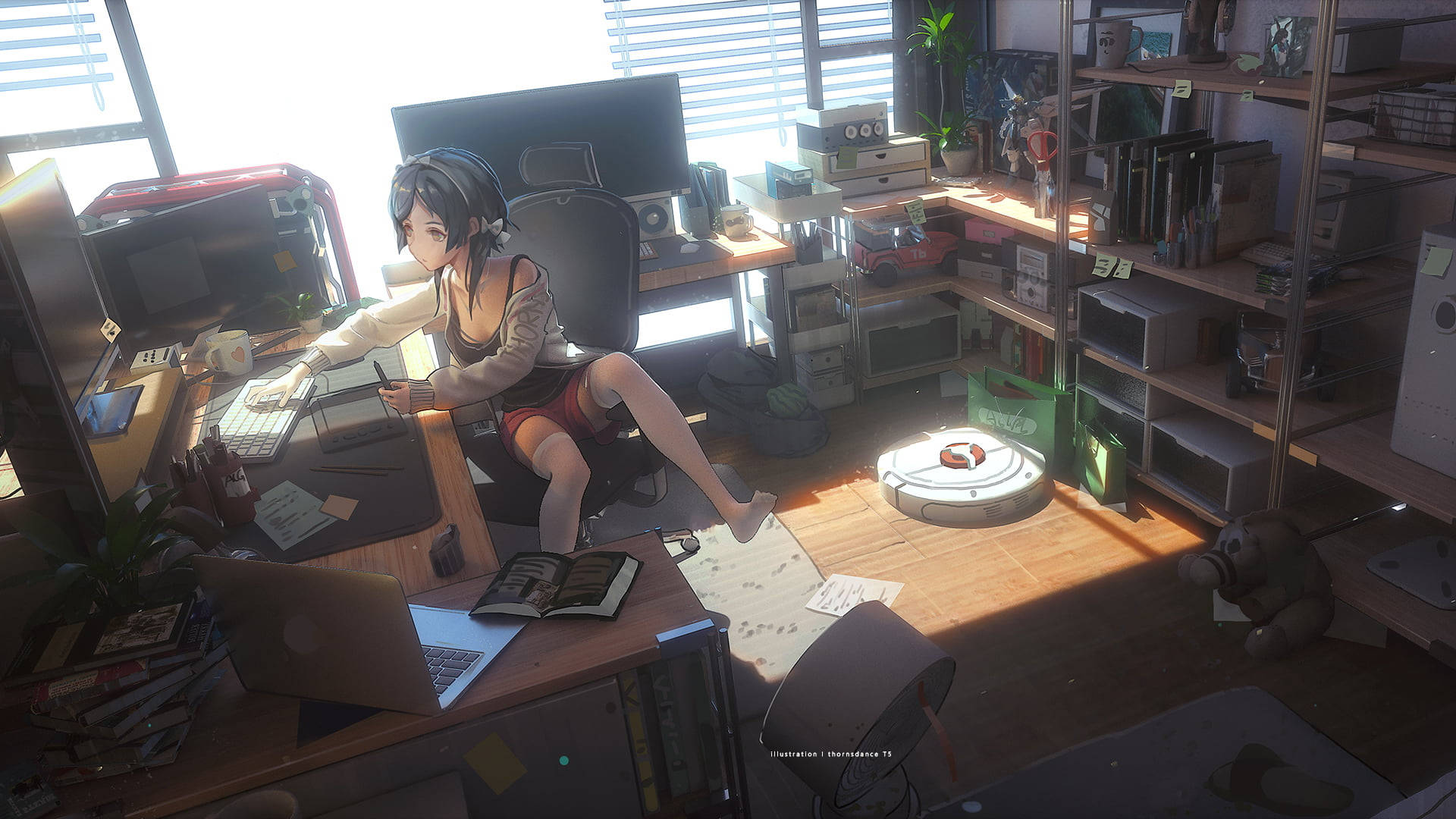 Headphones Working Desk Anime Background
