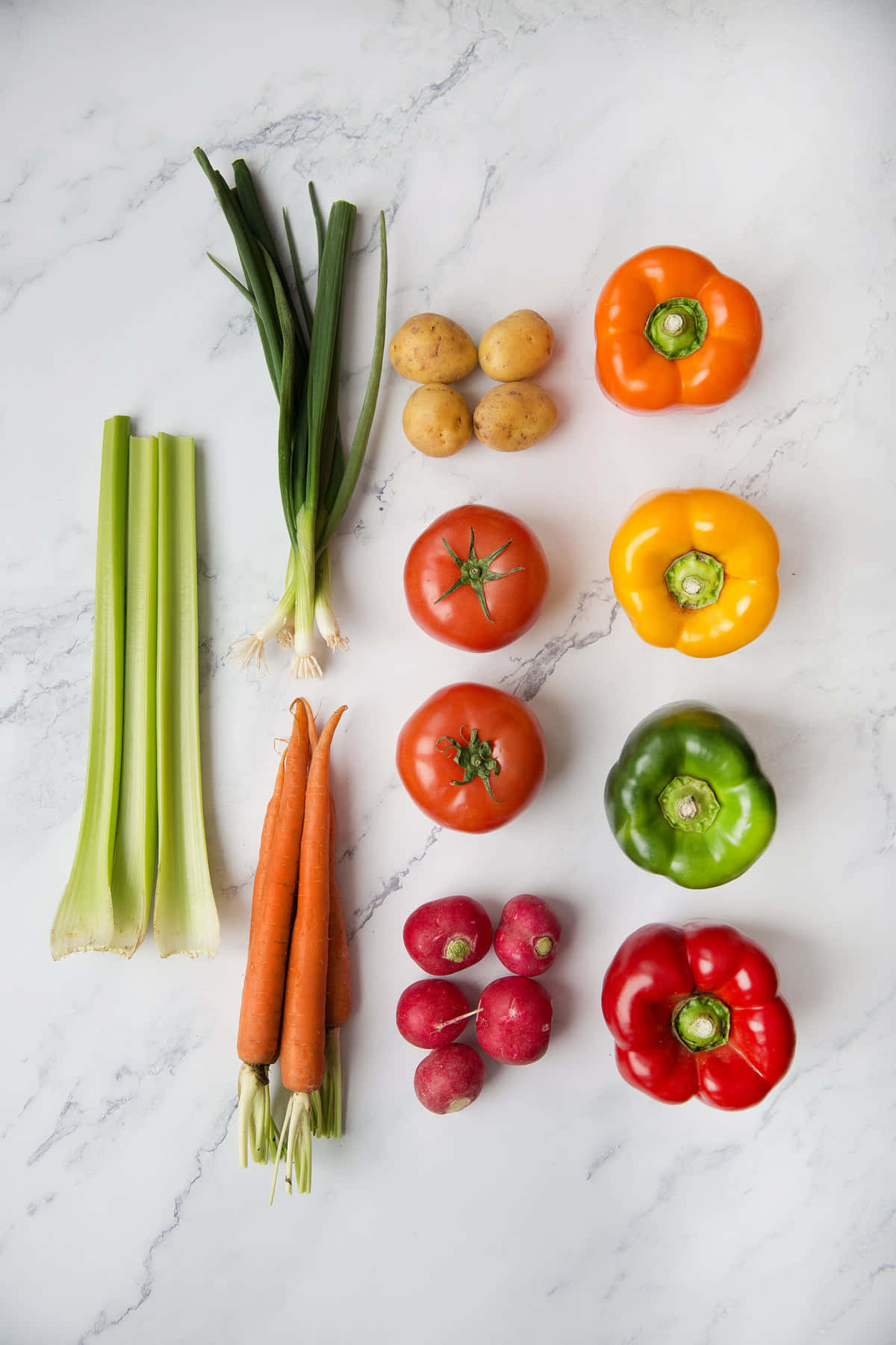 Healthful Salad Vegetables In Lines Background