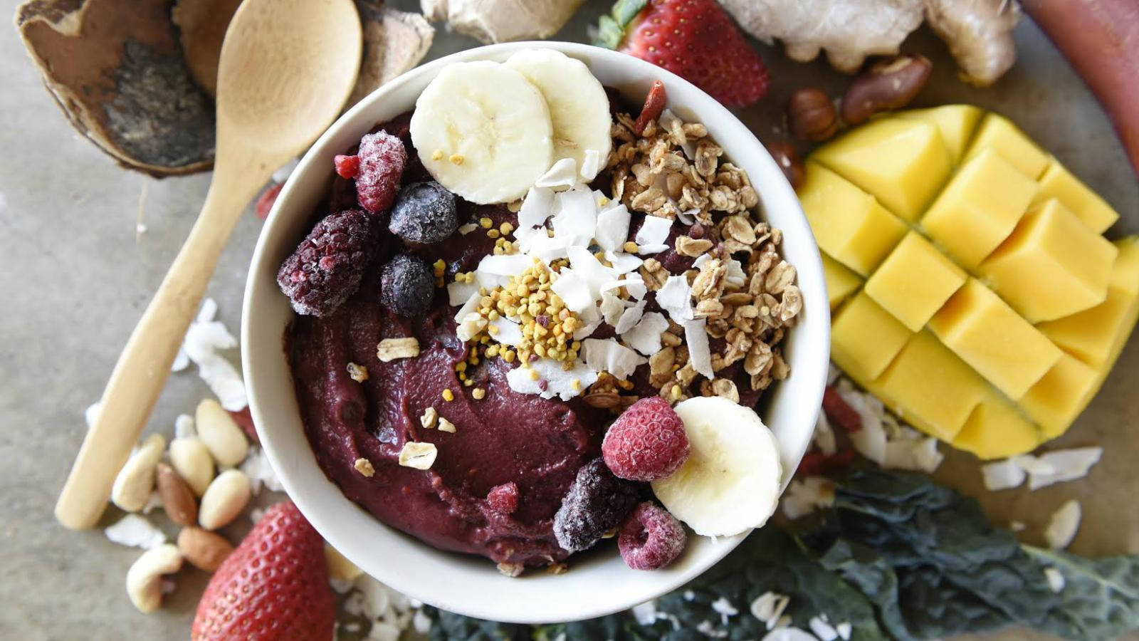 Healthy Acai Berry Fruit Balance Bowl Top View