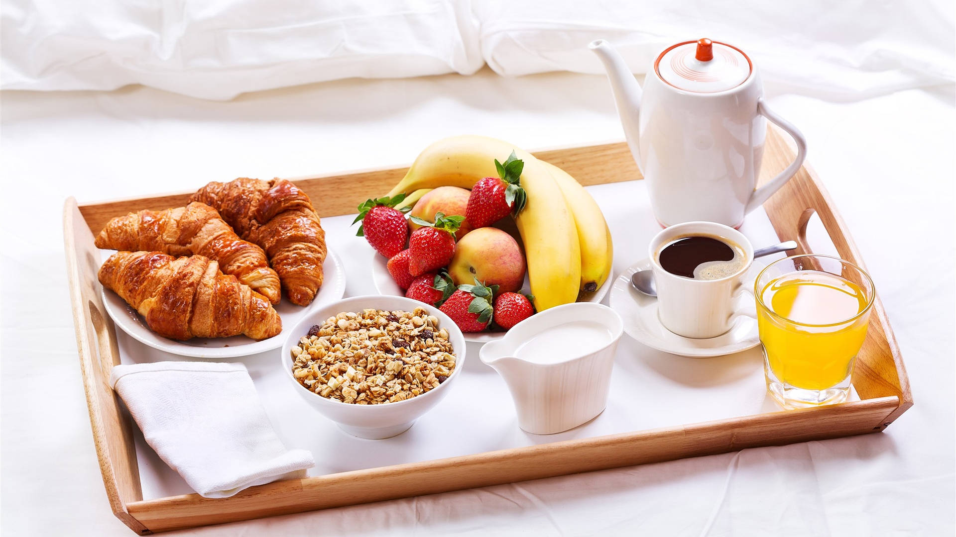 Healthy Breakfast Tray With Assortment Of Goodness Background