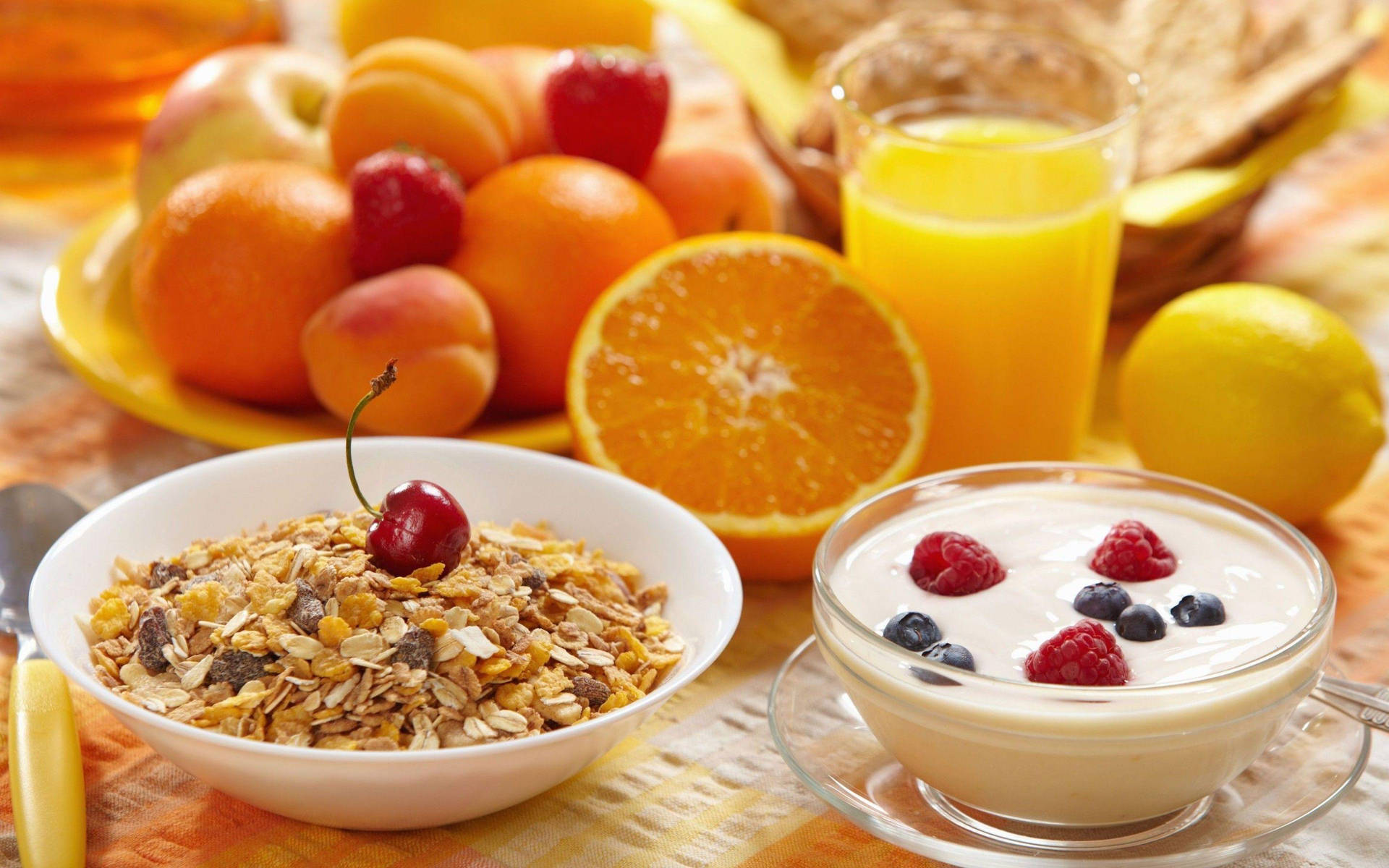 Healthy Breakfast With Orange Juice Background
