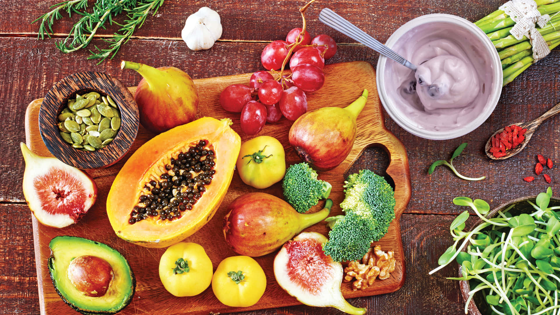 Healthy Food On Wooden Board Background