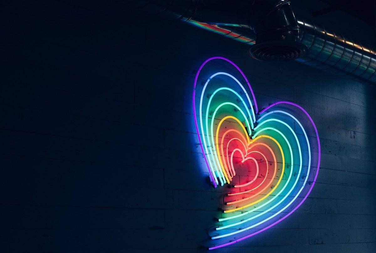 Heart Aesthetic Rainbow Neon Light Background