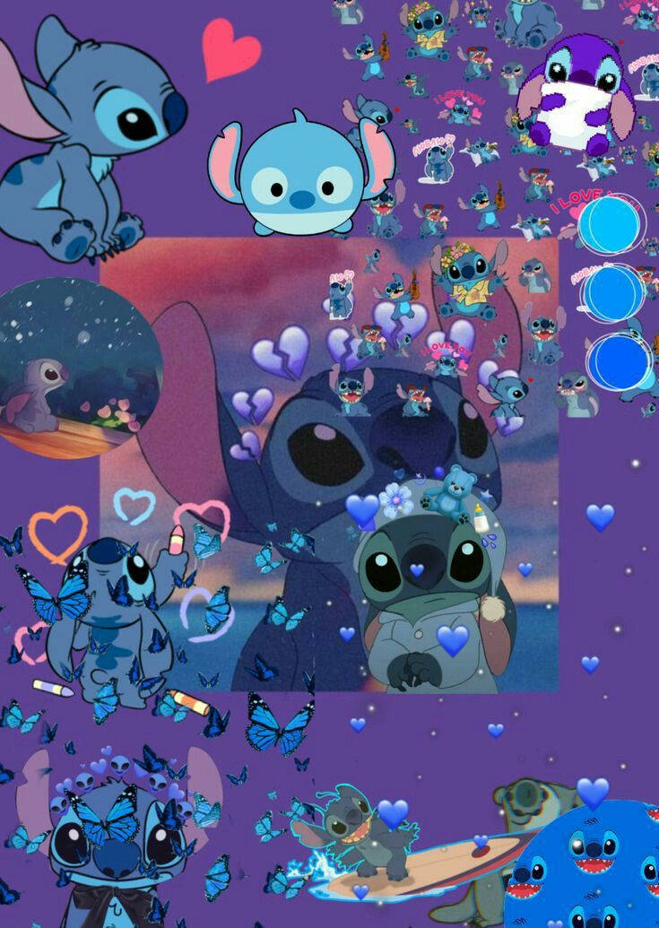Heart Emojis Purple Stitch Collage Background