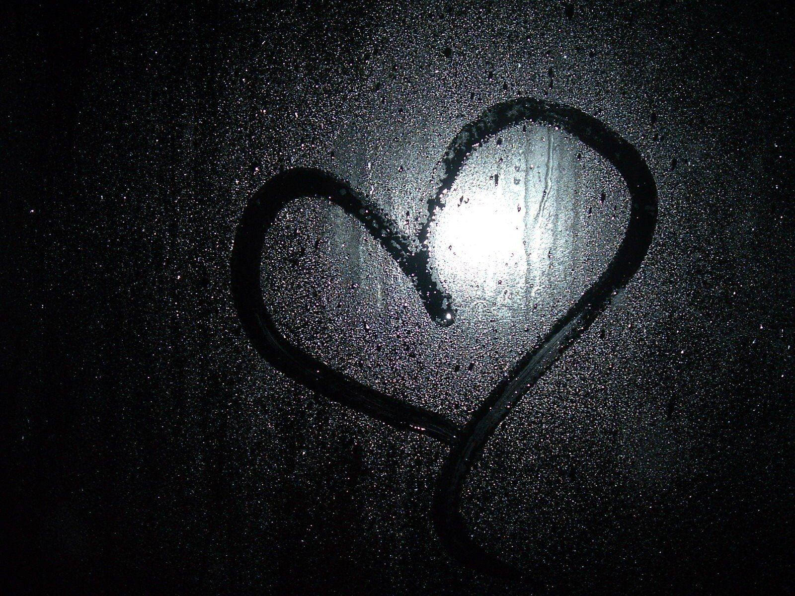 Heart On Wet Glass Black Lover Background