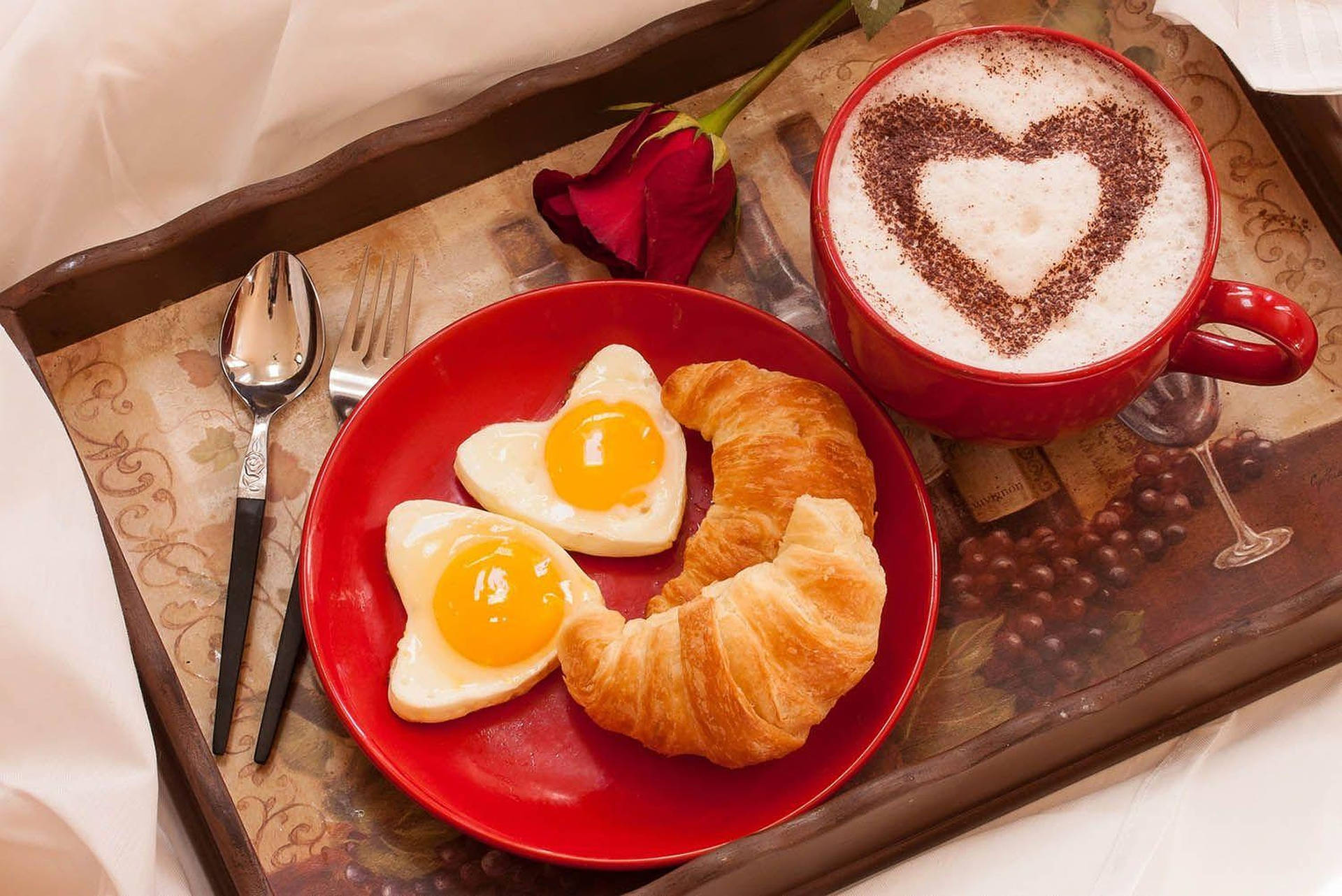 Heart Shaped Latte Breakfast Background