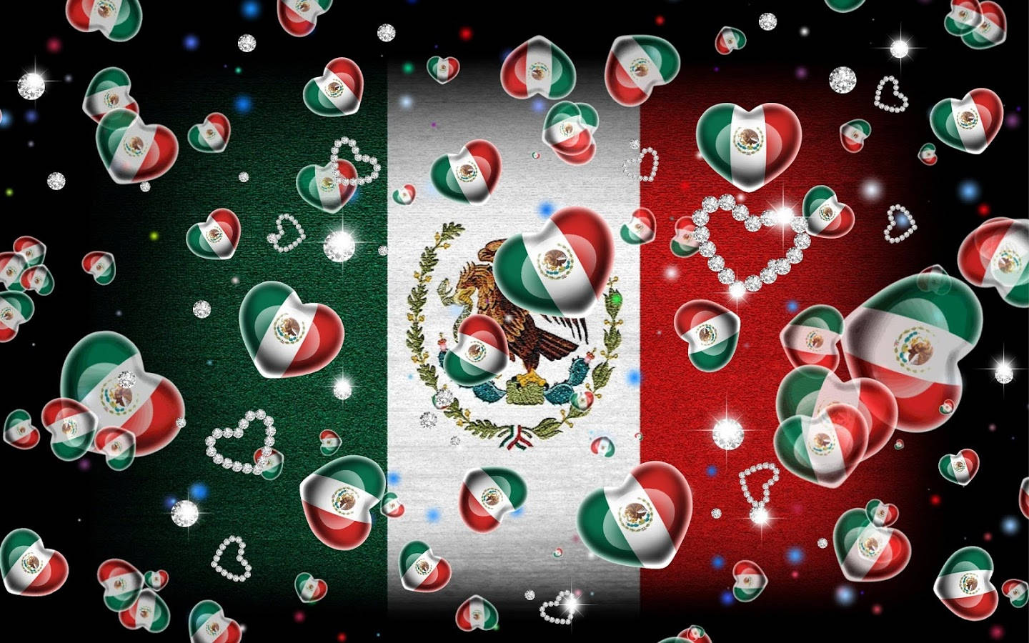 Heart-shaped Mexico Flags Background