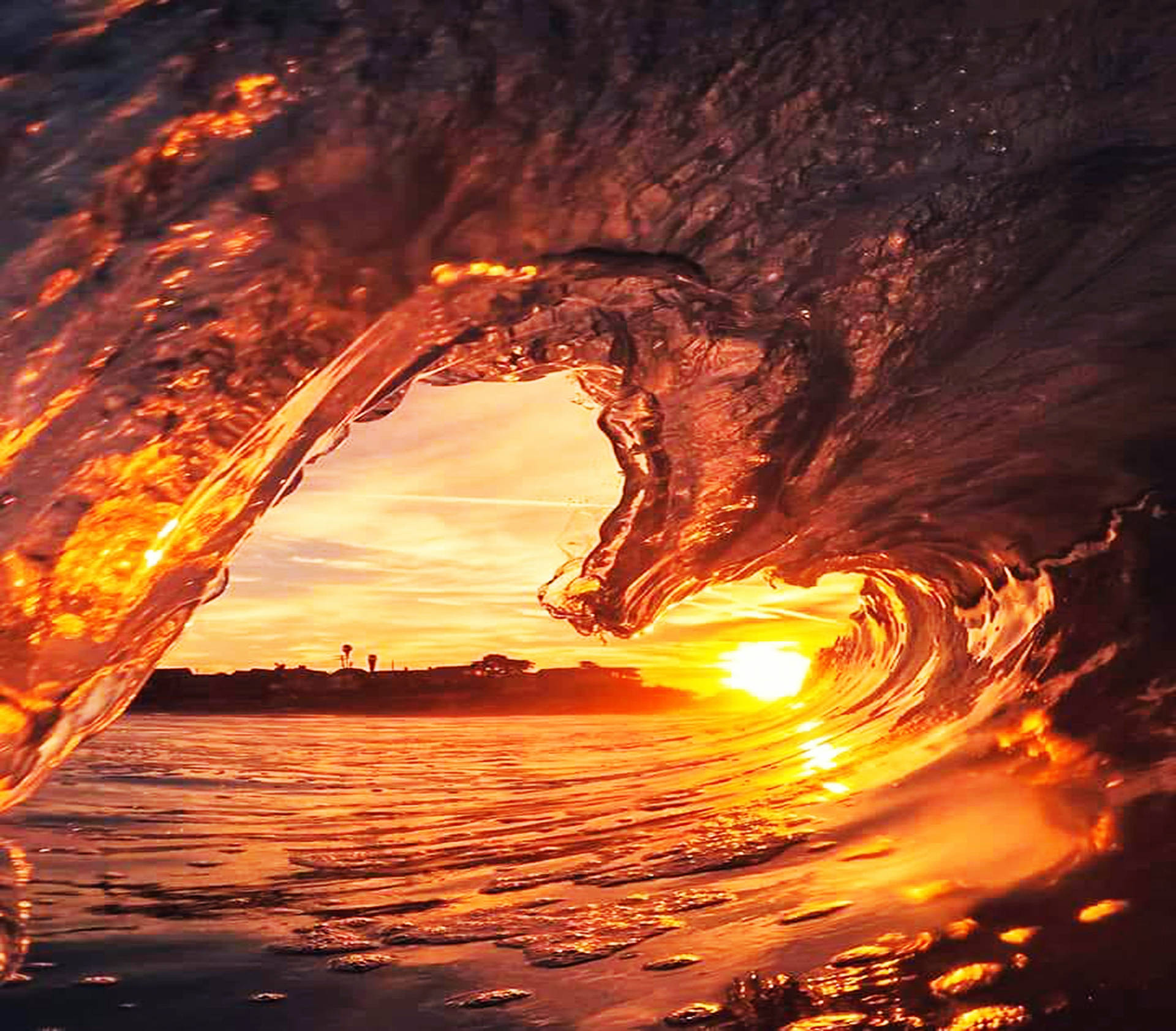 Heart-shaped Waves Sunset Desktop