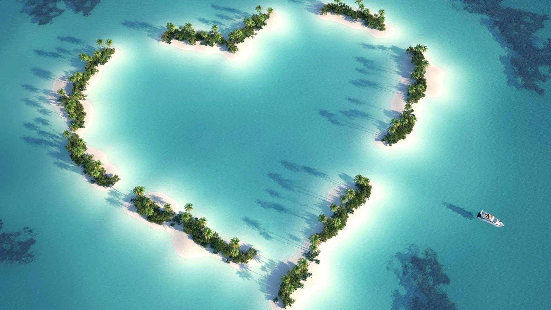 Heart-shapes Islands Aesthetic Landscape Background