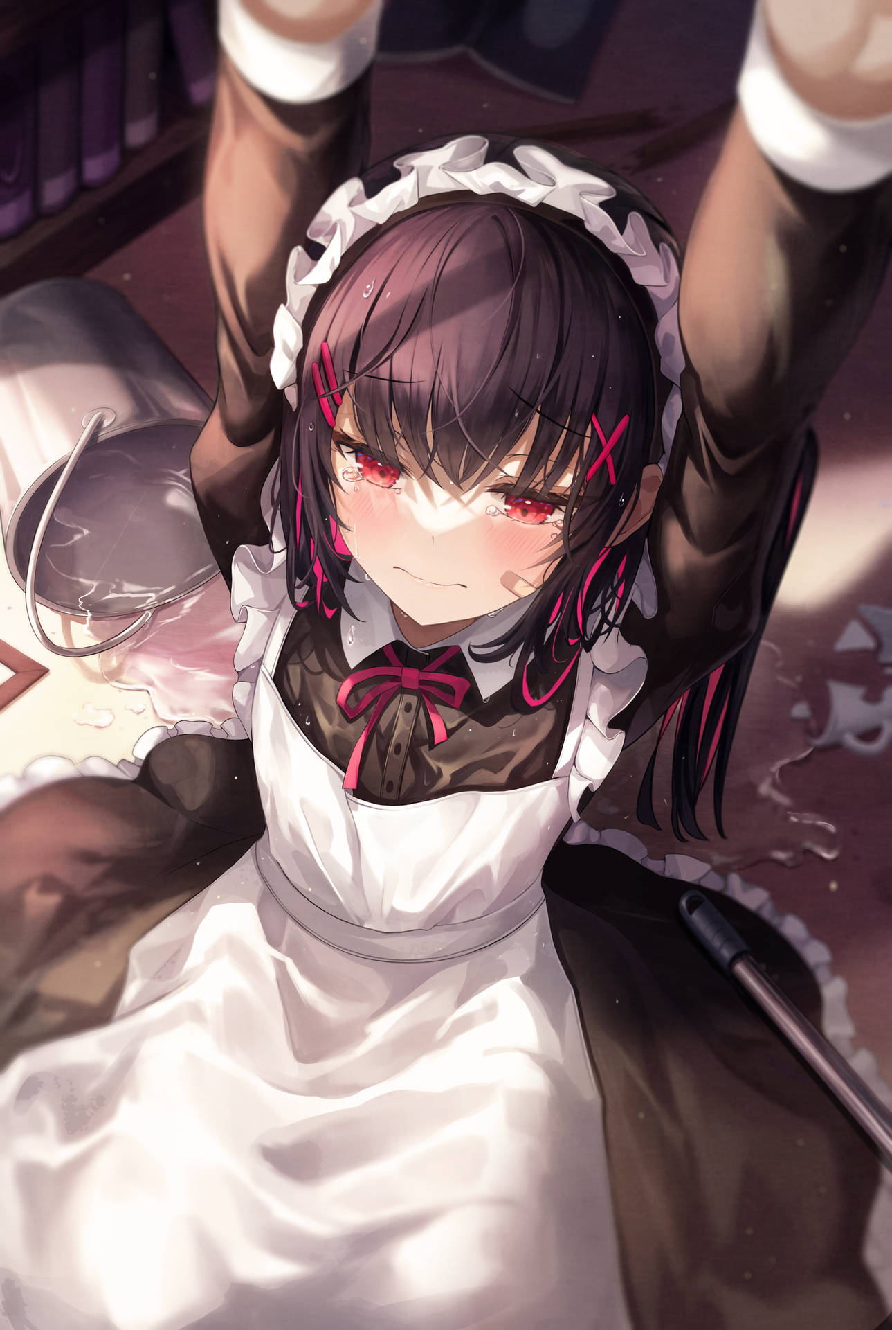 Heart-touching Anime Waifu In Maid Outfit Expressing Emotion