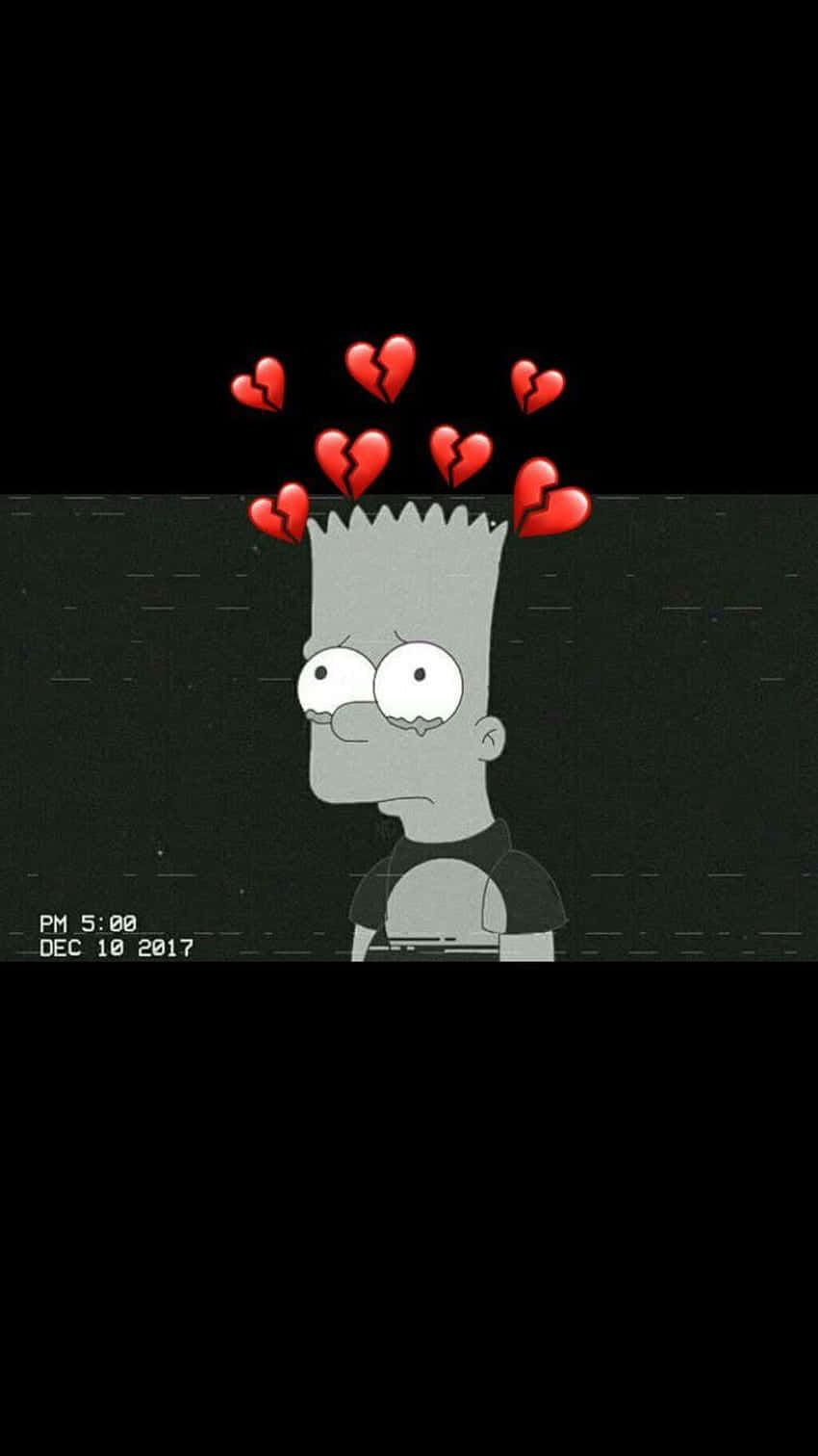 Heartbroken Cartoon Character With Floating Hearts.jpg Background