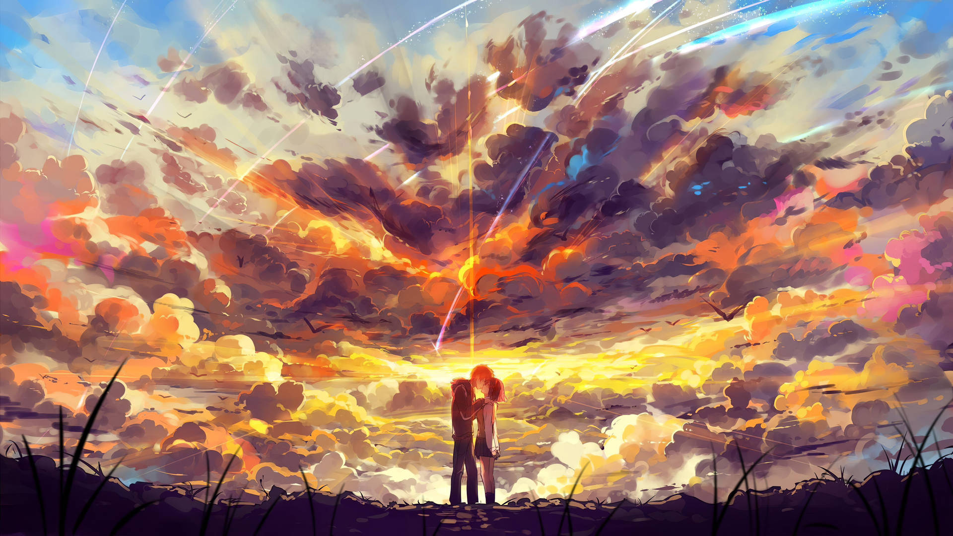 Heartfelt Moments Of Kimi No Na Wa's Aesthetic Anime Couple Background