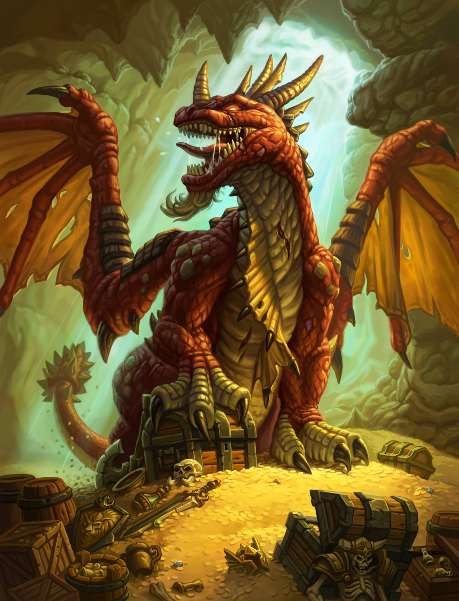 Hearthstone Phone Red Dragon With Treasure Chest Background