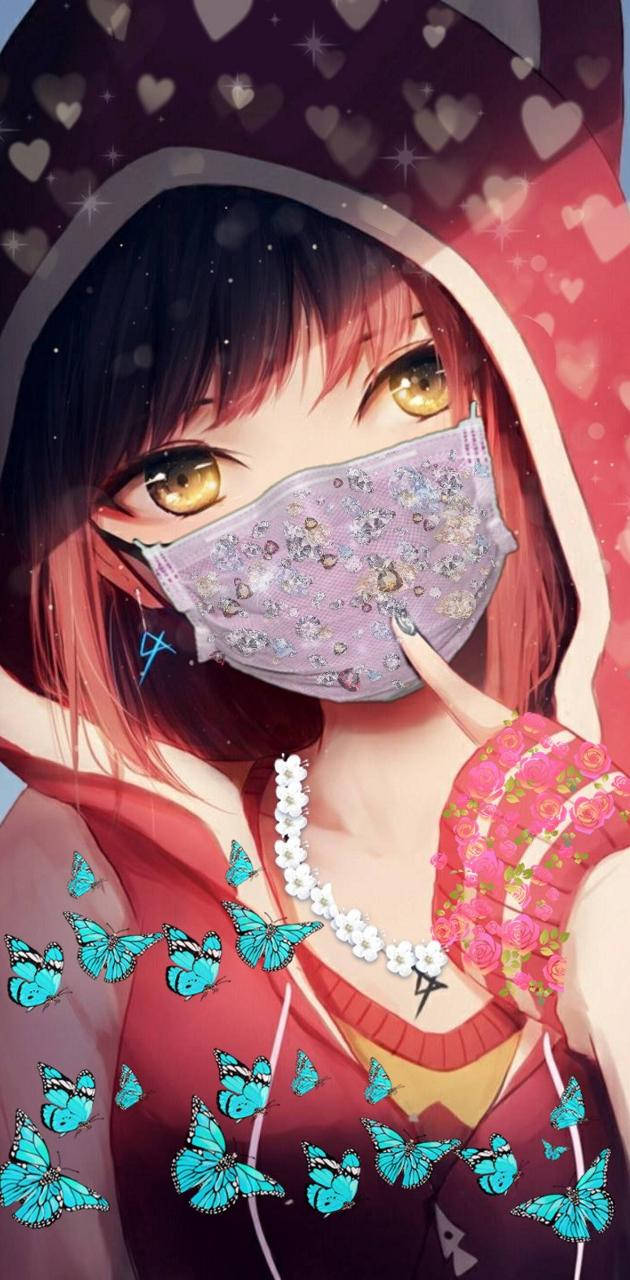 Hearts And Butterflies On Anime Girl Phone Background