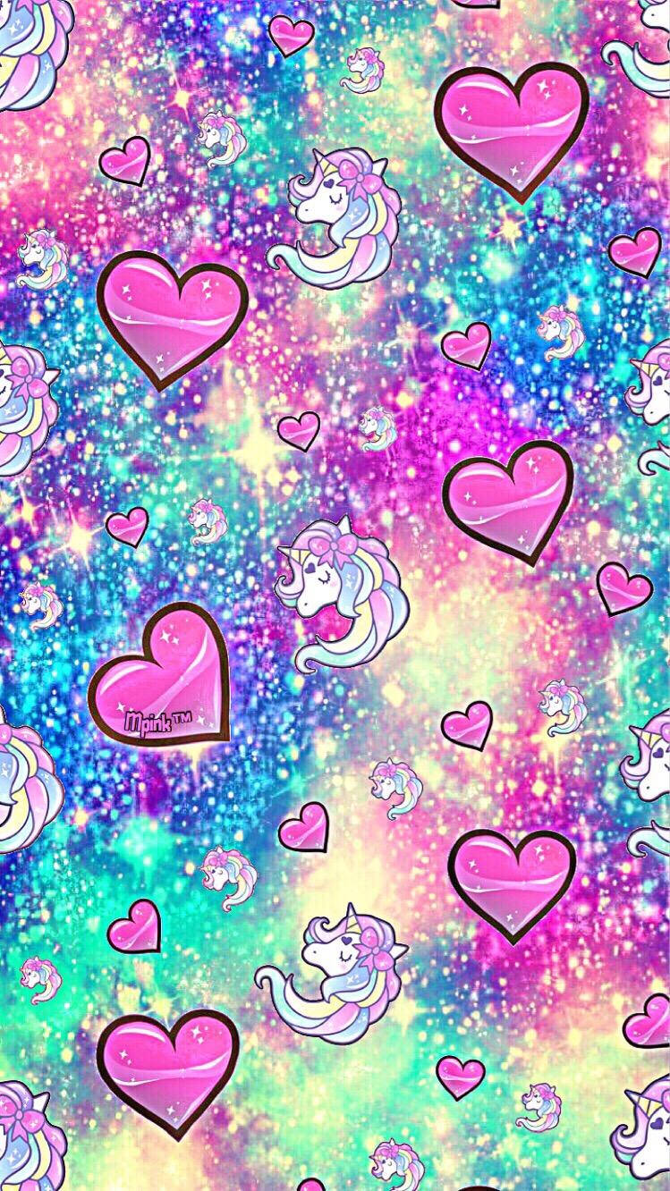 Hearts, Glitter, And Unicorns Background