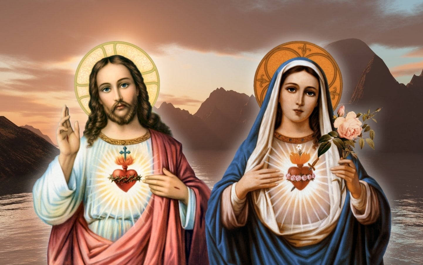 Hearts Of Mary And Jesus Background