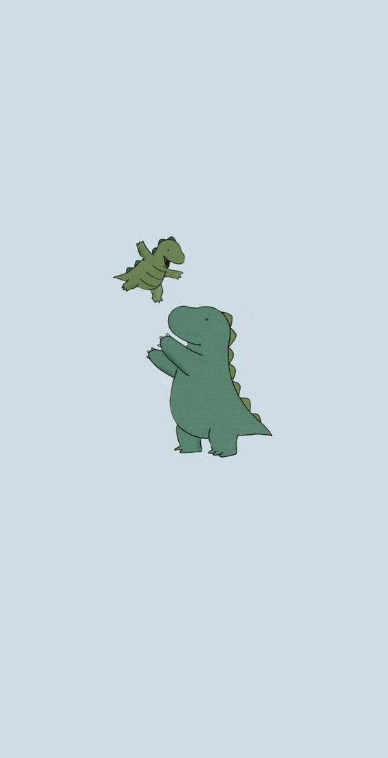 Heartwarming Cartoon Dinosaur Phone Background