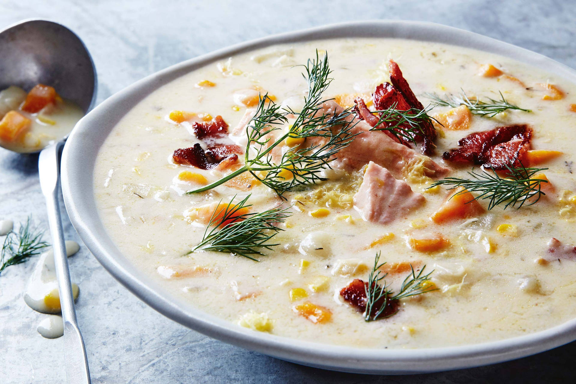 Hearty Bacon And Salmon Chowder Background