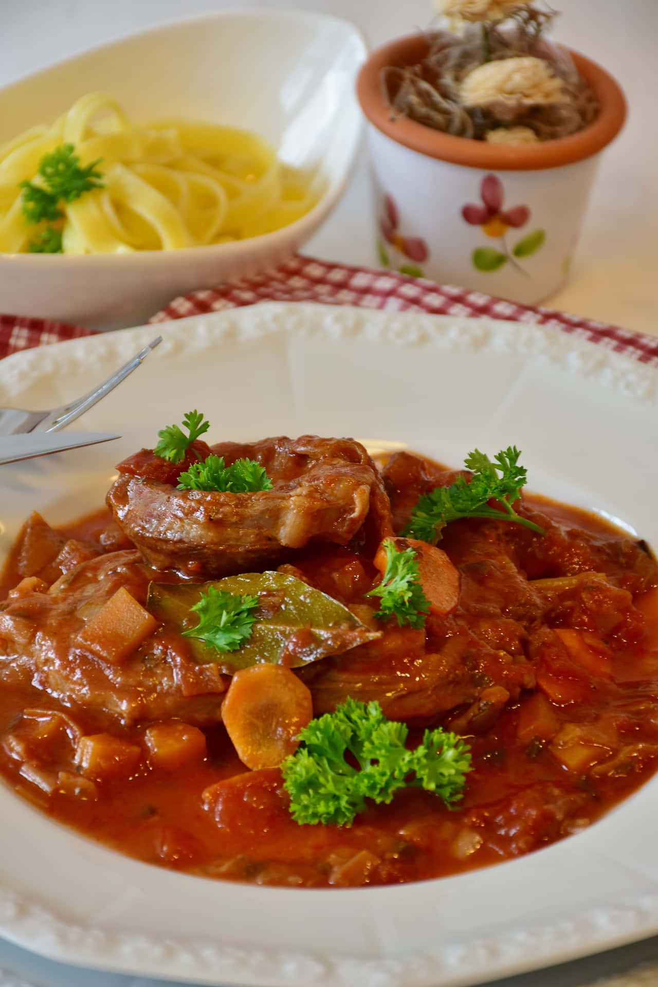 Hearty Beef Stewwith Pasta Side Dish Background