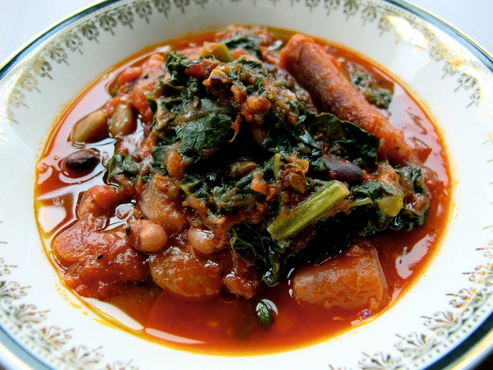 Hearty Cassoulet Dish Featuring Celery And Kale Background