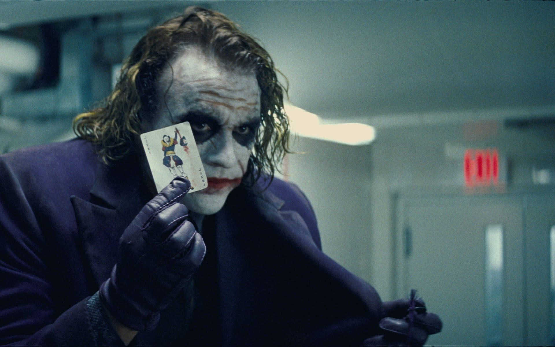 Heath Ledger Joker Card Exit Sign Background