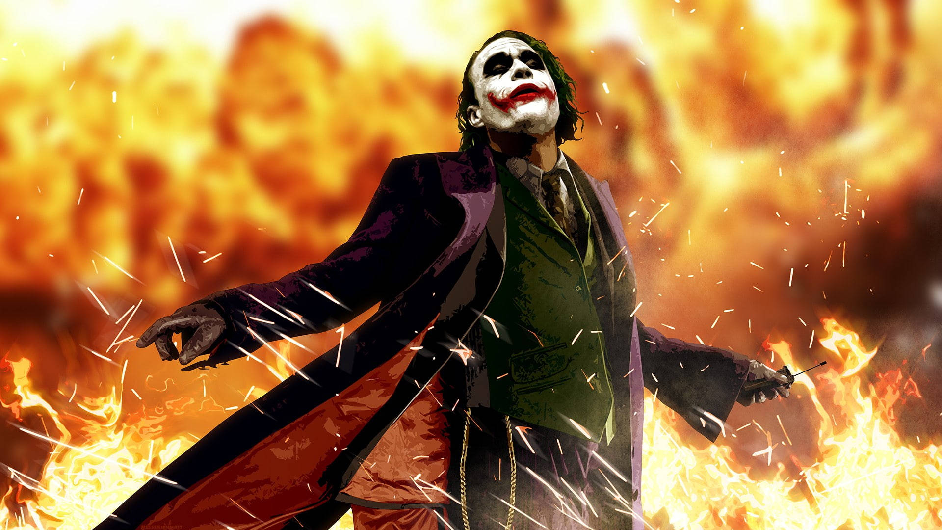 Heath Ledger Joker Fire Background